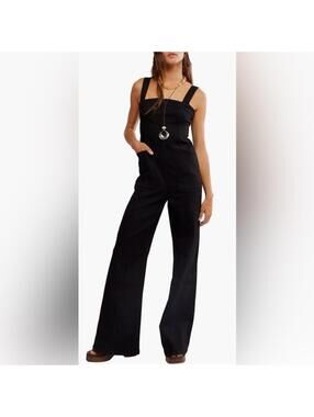 NEW, FREE PEOPLE We The Free Suns Out Bootcut Jumpsuit in Black Sz M #MD1722